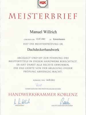 Meisterbrief Manuel Willrich