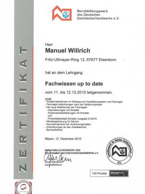Zertifikat Lehrgang Berufsbildungswerk d. D. Dachdeckerhandwerks
